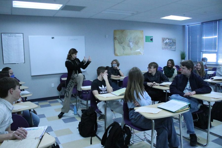 Joey Lane animates a moment in history as she teaches her AP European history class