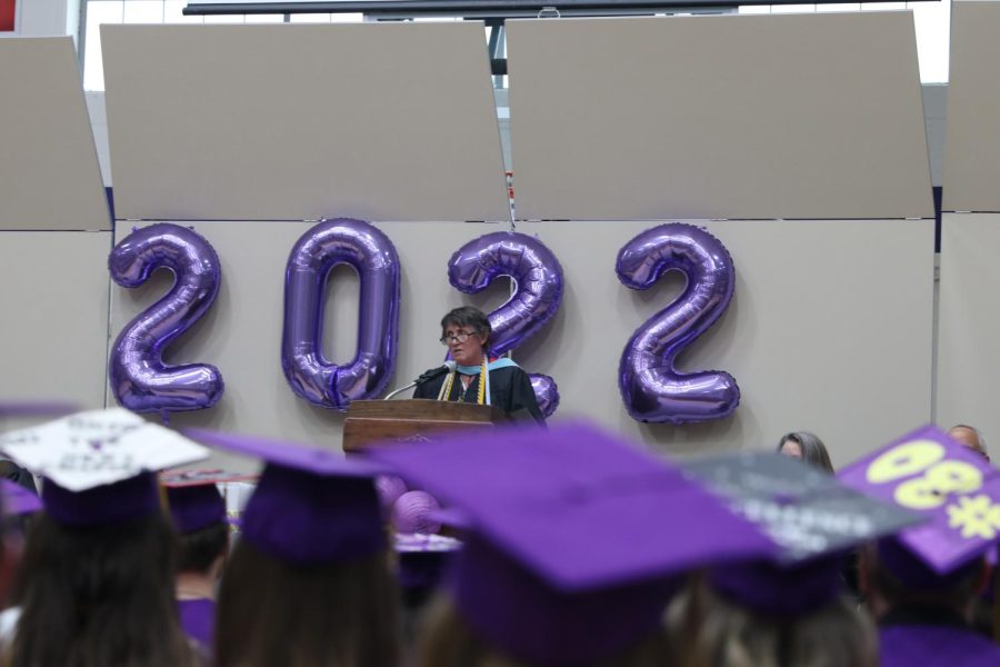 Principal Lori Dust announces the class of 2022 as graduation begins.