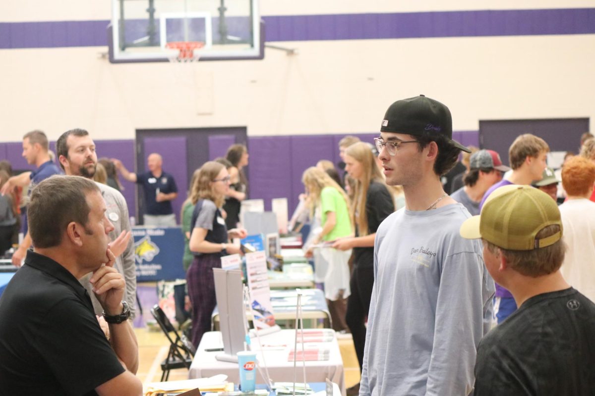 Seniors Theron Shepardson and Drake Knaff talk to Wyotech representative to learn more about the college. Mechanical Engineering