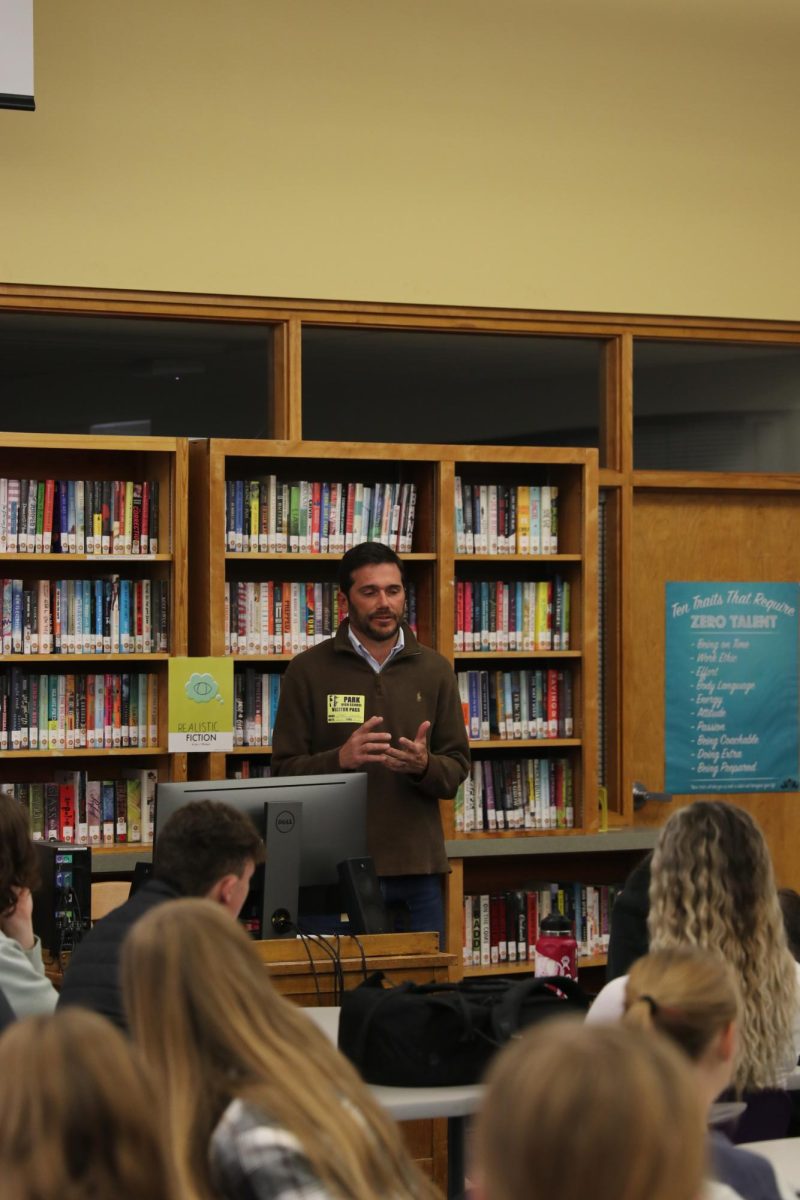 City manager Grant Gager answered student questions about a proposed wellness center during his October visit to Park High government classes.
