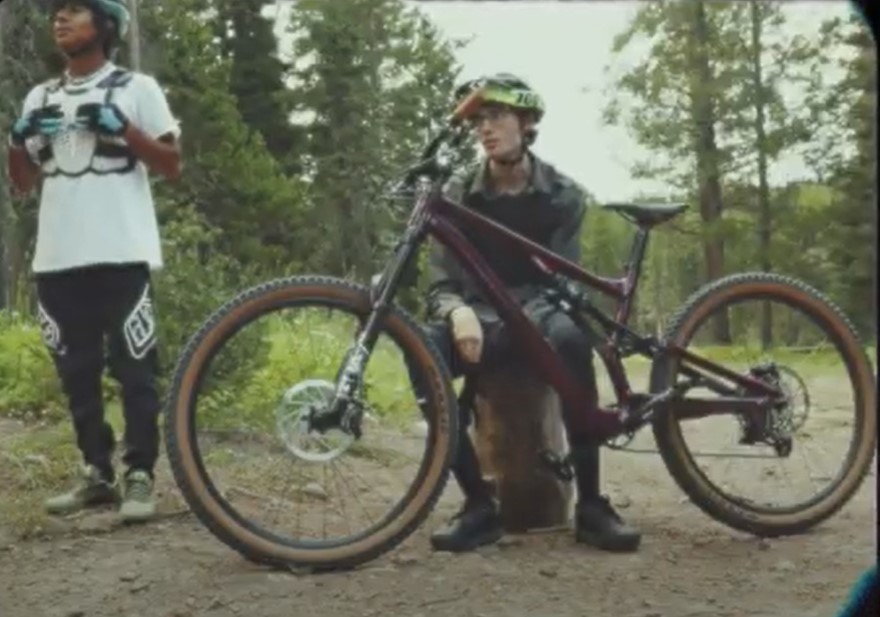 Video+hosts+Zach+Rehder+and+Drake+Knaff+pause+during+a+recent+mountain+biking+session.