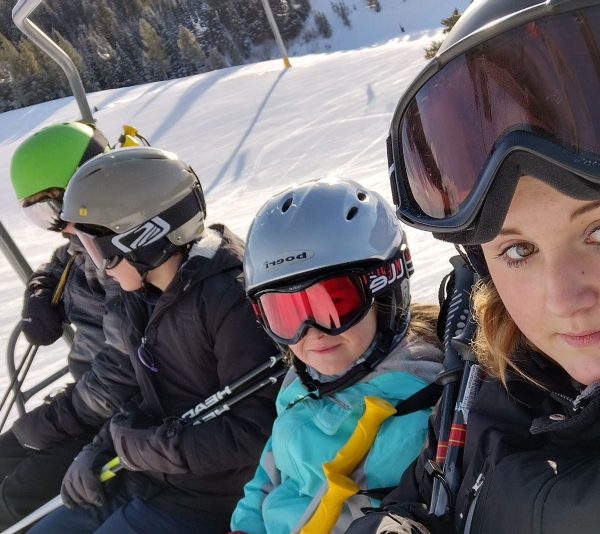Lily Minnick takes a selfie on a ski lift at Bridger Bowl.