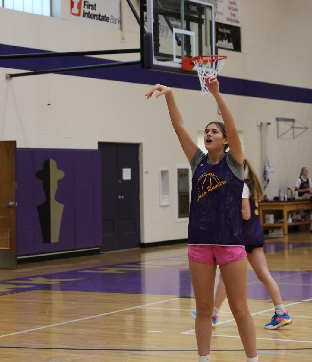 Sophomore+Chase+Vermillion+pauses+during+her+shot+follow-through+at+basketball+practice%2C+Tuesday.