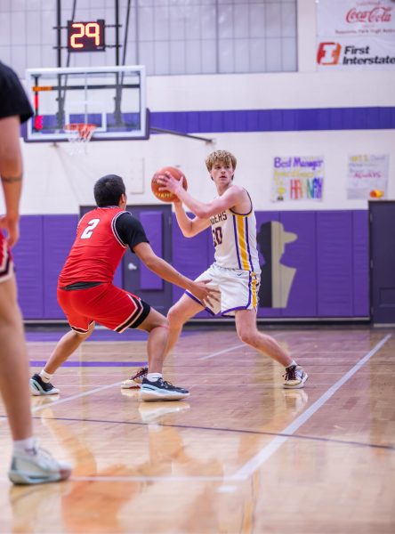 Senior Jon Durgan faces a Lockwood defender on senior night, Feb. 15.