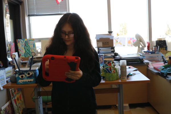 Junior Jayme Easterbrooks uses one of Park High's limited iPads during art class, highlighting the finite number of devices currently available.