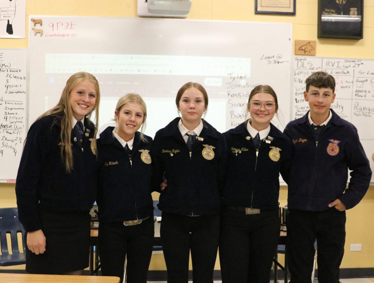 Annie Keyes, Ella Mcbeth, Kendra Rigler, Kamryn Miller and Wyatt Keyes are all ready for their FFA events.