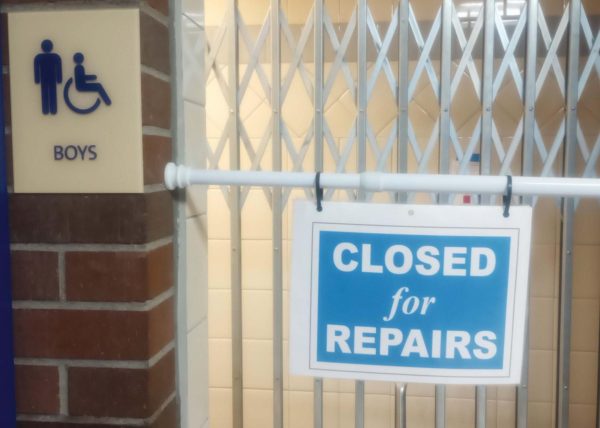 The boys bathroom was closed April 25 due to vandalism of the soap dispenser.  