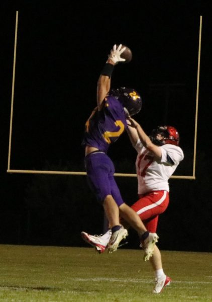 Wow! #24 Sophomore WR Grant Reagor soars over #17 Senior RB, CB Drew White to snatch the ball giving the Rangers an offensive lead. The Park High football team then went on to lose the  Sept. 5 game to Dawson 0-58, down a player due to an injury.