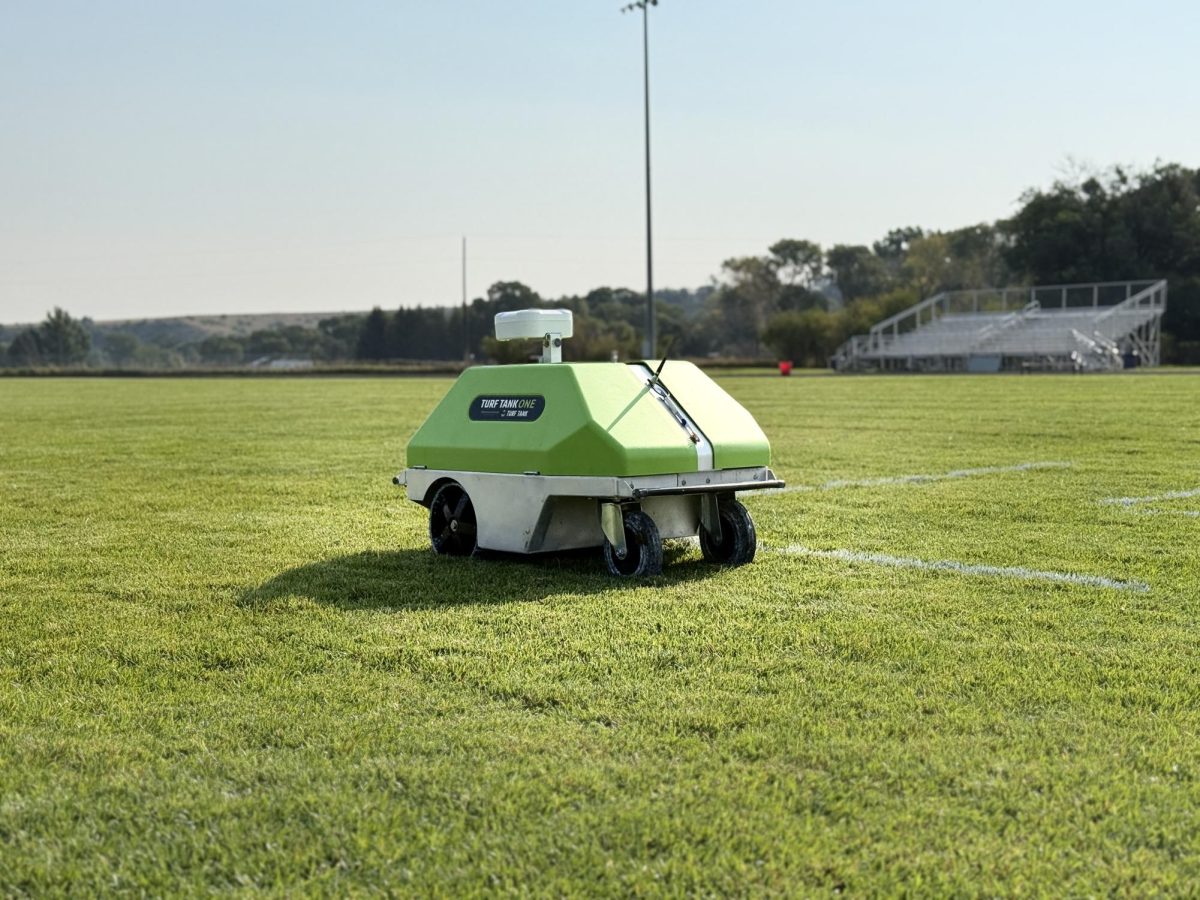 Chuck, the ai robot takes one of its last passes over the sidlines.