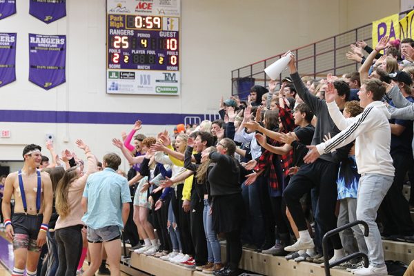 Class of 2019-2020 student section at the iron man game during Homecoming. 