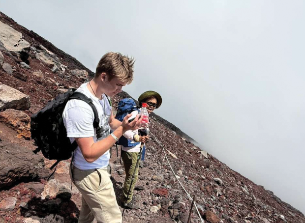 Sean Gadberry goes hiking with his host family on Mount Fuju in Japan.